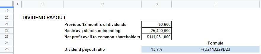 dividend payout ratio calculations excel